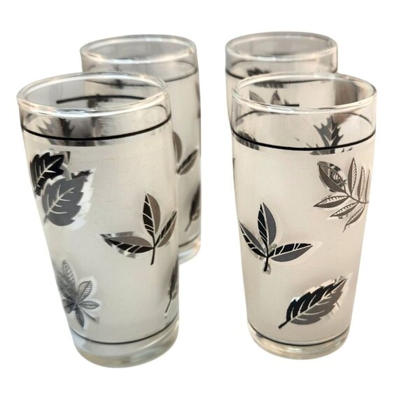 Set Of 4 Vintage Libbey Silver Foliage Juice Glasses 6 Oz Mid-Century Modern Des - Picture 4 of 9